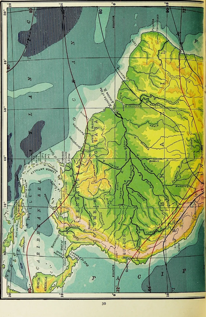 An illustration from Hammond's business atlas of economic geography: a new series of maps showing: relief of the land, temperature, rainfall, natural vegetation, productive and non-productive regions, mineral products, agricultural products, distribution of population, etc., etc, 1921, leaf 33