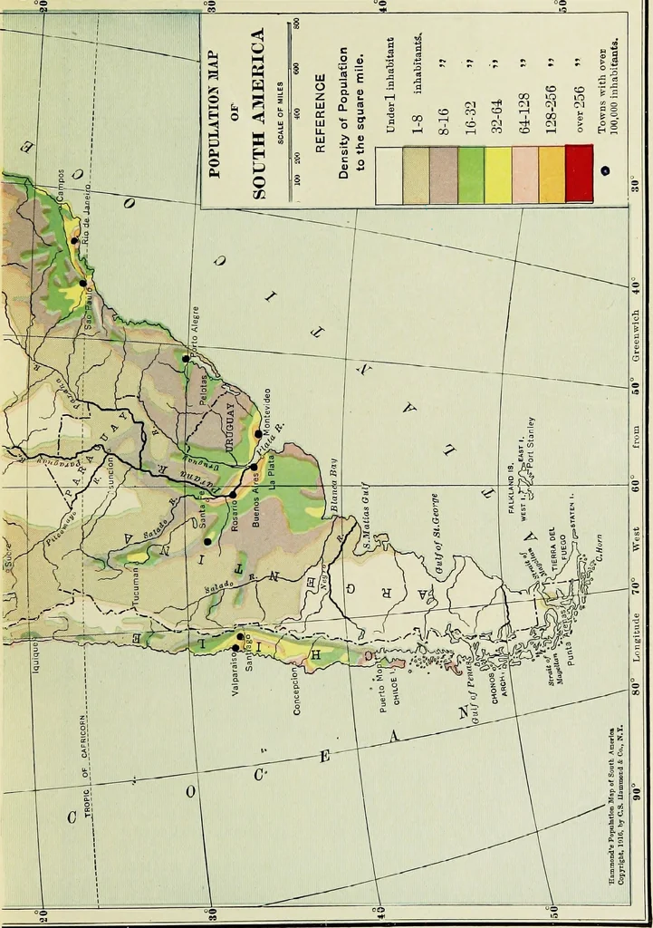 An illustration from Hammond's business atlas of economic geography: a new series of maps showing: relief of the land, temperature, rainfall, natural vegetation, productive and non-productive regions, mineral products, agricultural products, distribution of population, etc., etc, 1921, leaf 44