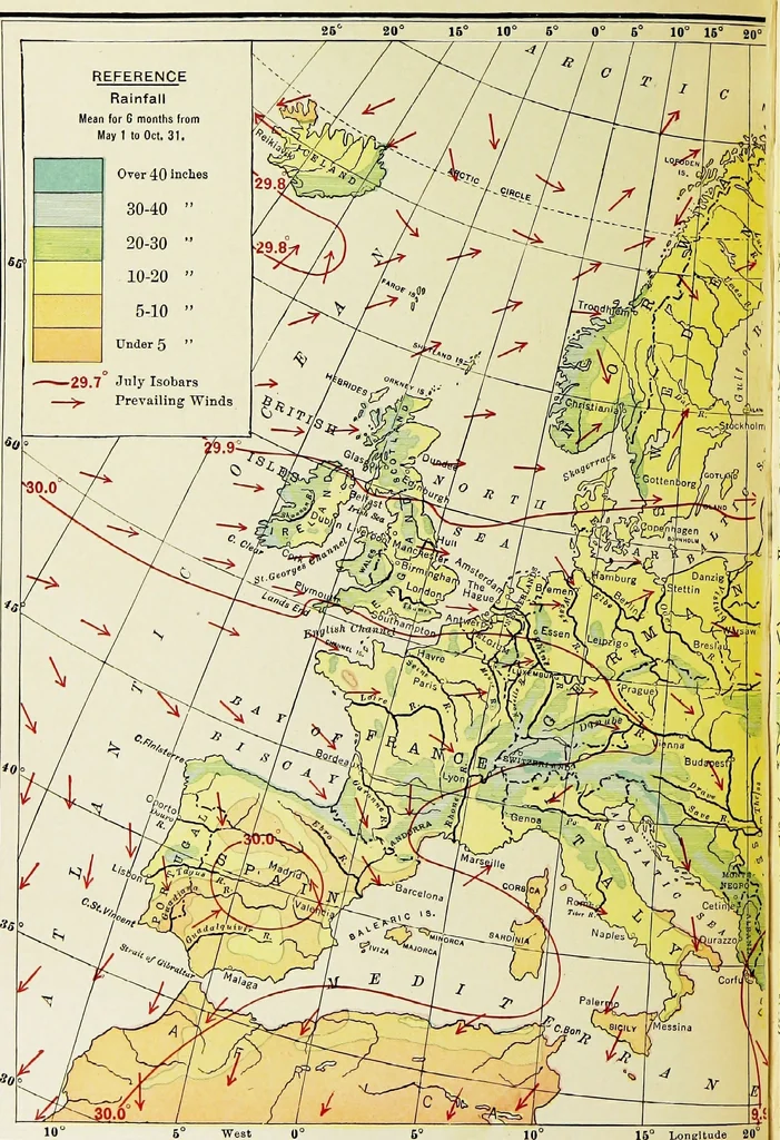 An illustration from Hammond's business atlas of economic geography: a new series of maps showing: relief of the land, temperature, rainfall, natural vegetation, productive and non-productive regions, mineral products, agricultural products, distribution of population, etc., etc, 1921, leaf 47