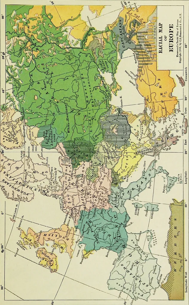 An illustration from Hammond's business atlas of economic geography: a new series of maps showing: relief of the land, temperature, rainfall, natural vegetation, productive and non-productive regions, mineral products, agricultural products, distribution of population, etc., etc, 1921, leaf 58