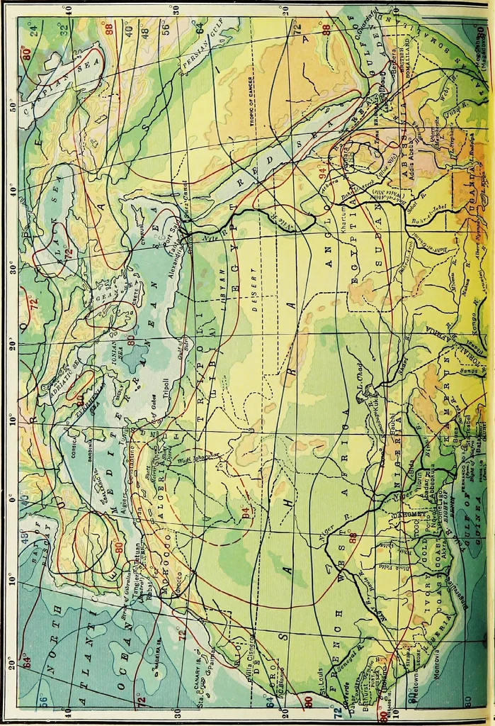 An illustration from Hammond's business atlas of economic geography: a new series of maps showing: relief of the land, temperature, rainfall, natural vegetation, productive and non-productive regions, mineral products, agricultural products, distribution of population, etc., etc, 1921, leaf 61