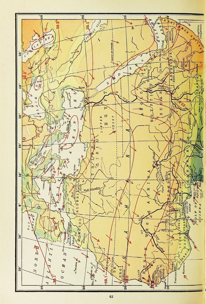 An illustration from Hammond's business atlas of economic geography: a new series of maps showing: relief of the land, temperature, rainfall, natural vegetation, productive and non-productive regions, mineral products, agricultural products, distribution of population, etc., etc, 1921, leaf 65