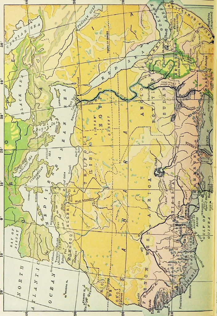 An illustration from Hammond's business atlas of economic geography: a new series of maps showing: relief of the land, temperature, rainfall, natural vegetation, productive and non-productive regions, mineral products, agricultural products, distribution of population, etc., etc, 1921, leaf 67