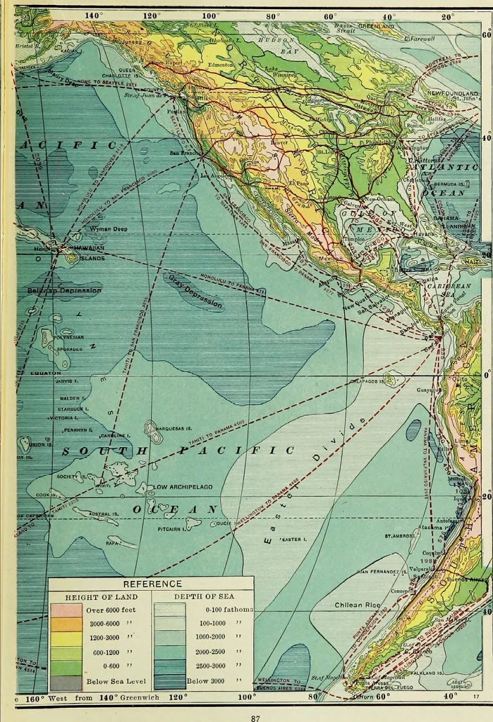 An illustration from Hammond's business atlas of economic geography: a new series of maps showing: relief of the land, temperature, rainfall, natural vegetation, productive and non-productive regions, mineral products, agricultural products, distribution of population, etc., etc, 1921, leaf 90