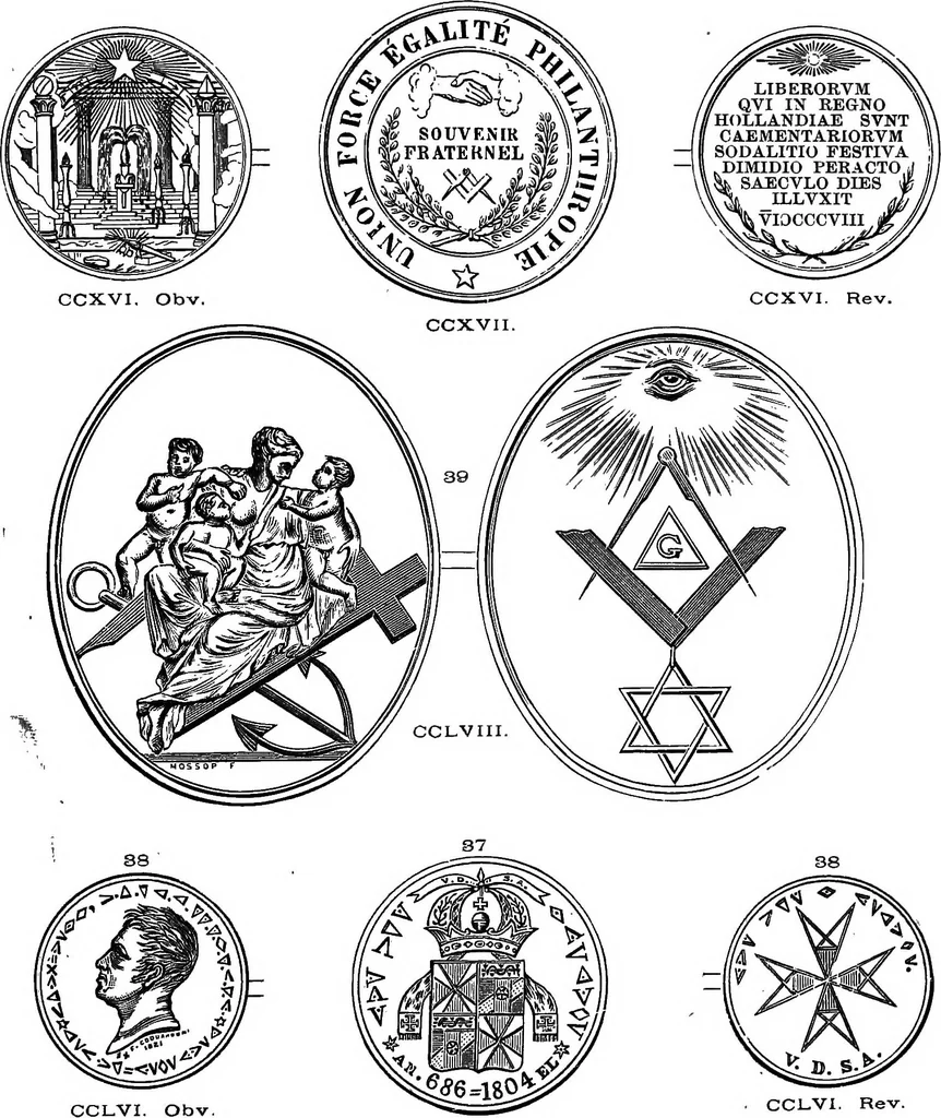 An illustration from The medals of the masonic fraternity described and illustrated, 1880, leaf 254