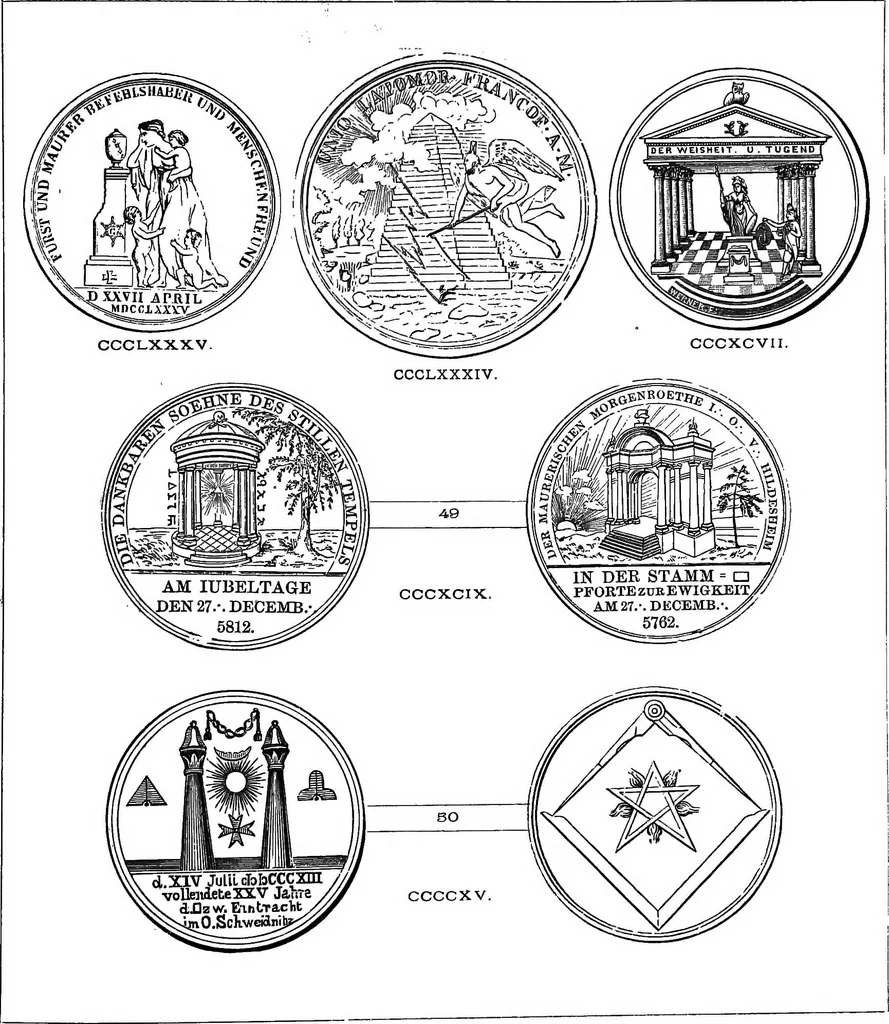 An illustration from The medals of the masonic fraternity described and illustrated, 1880, leaf 392