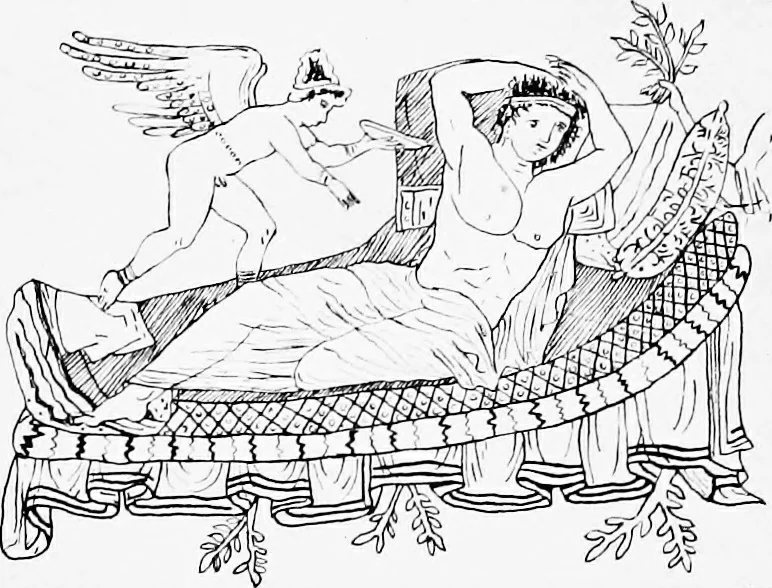 An illustration from Studies in ancient furniture; couches and beds of the Greeks, Etruscans and Romans, 1905, leaf 74