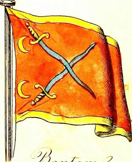 An illustration from A display of the naval flags of all nations, 1820, leaf 20