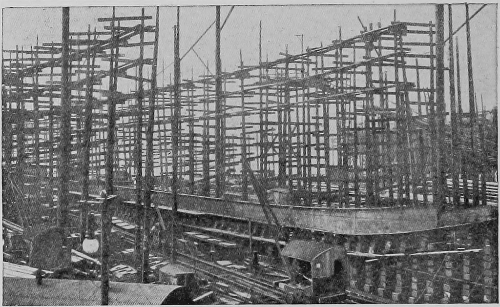 An illustration from Lake ship yard methods of steel ship construction, 1907, leaf 153