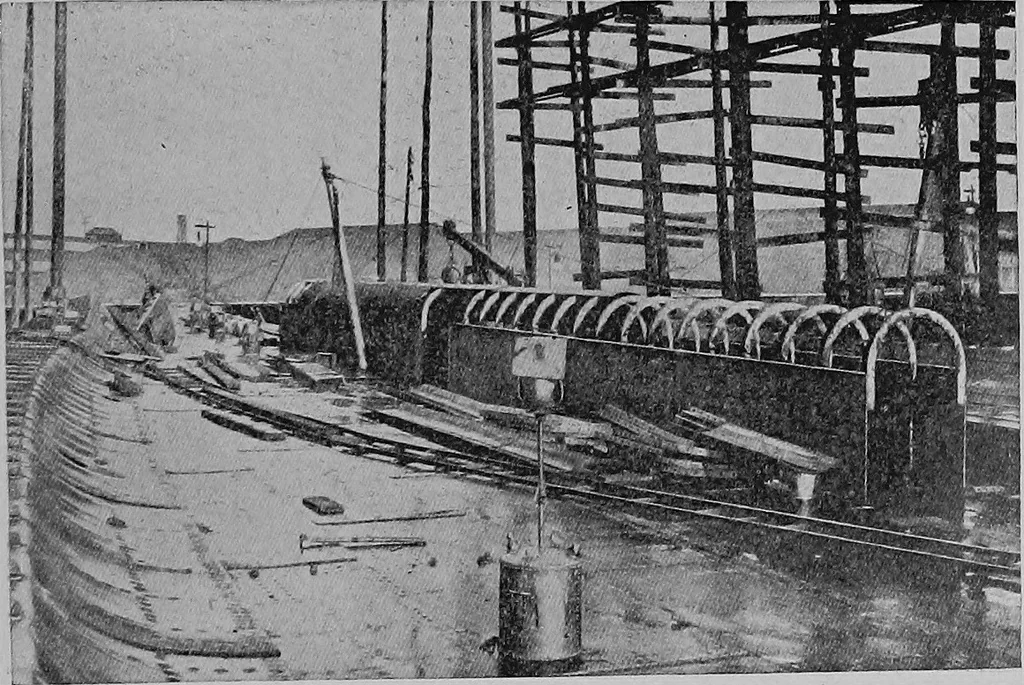 An illustration from Lake ship yard methods of steel ship construction, 1907, leaf 156