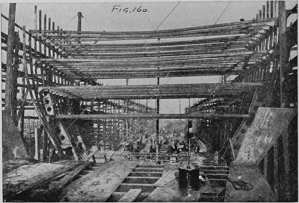 An illustration from Lake ship yard methods of steel ship construction, 1907, leaf 157