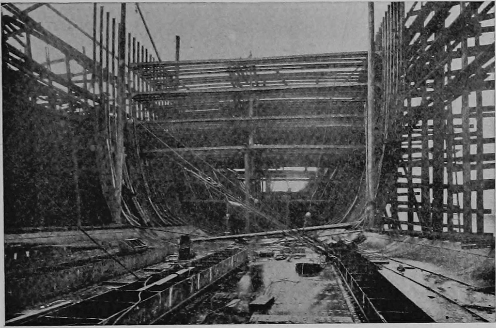 An illustration from Lake ship yard methods of steel ship construction, 1907, leaf 158