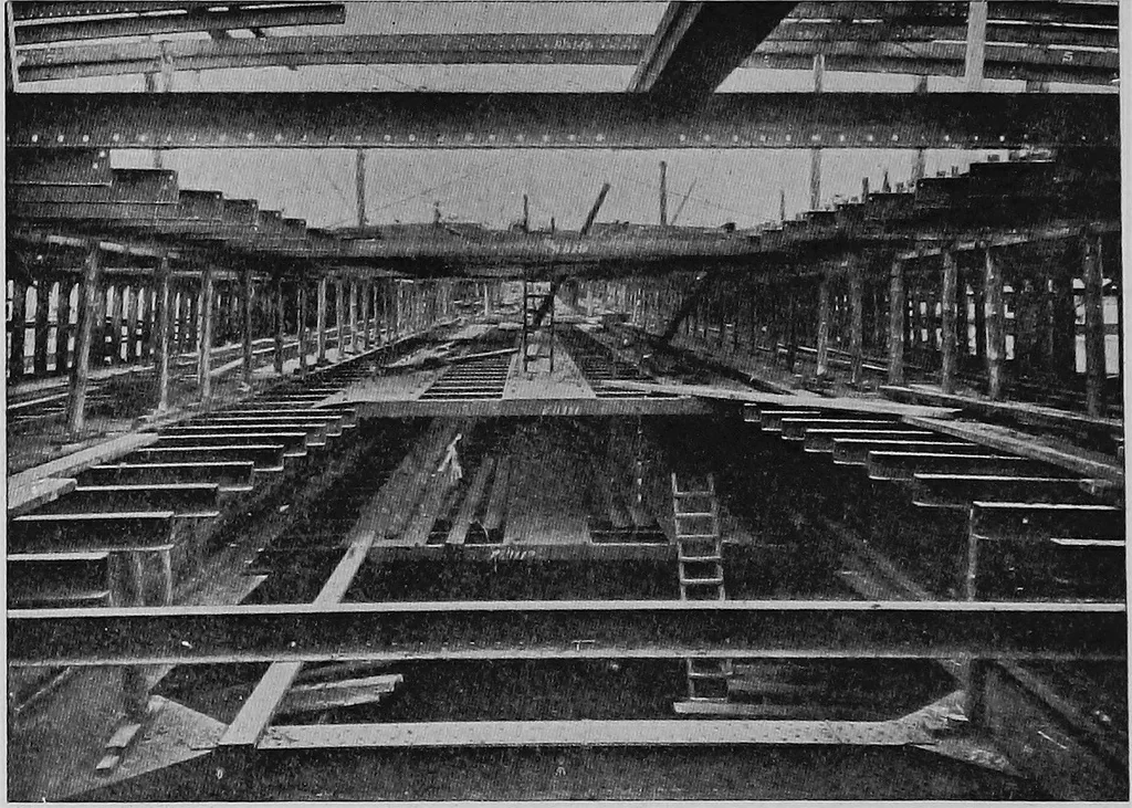 An illustration from Lake ship yard methods of steel ship construction, 1907, leaf 161
