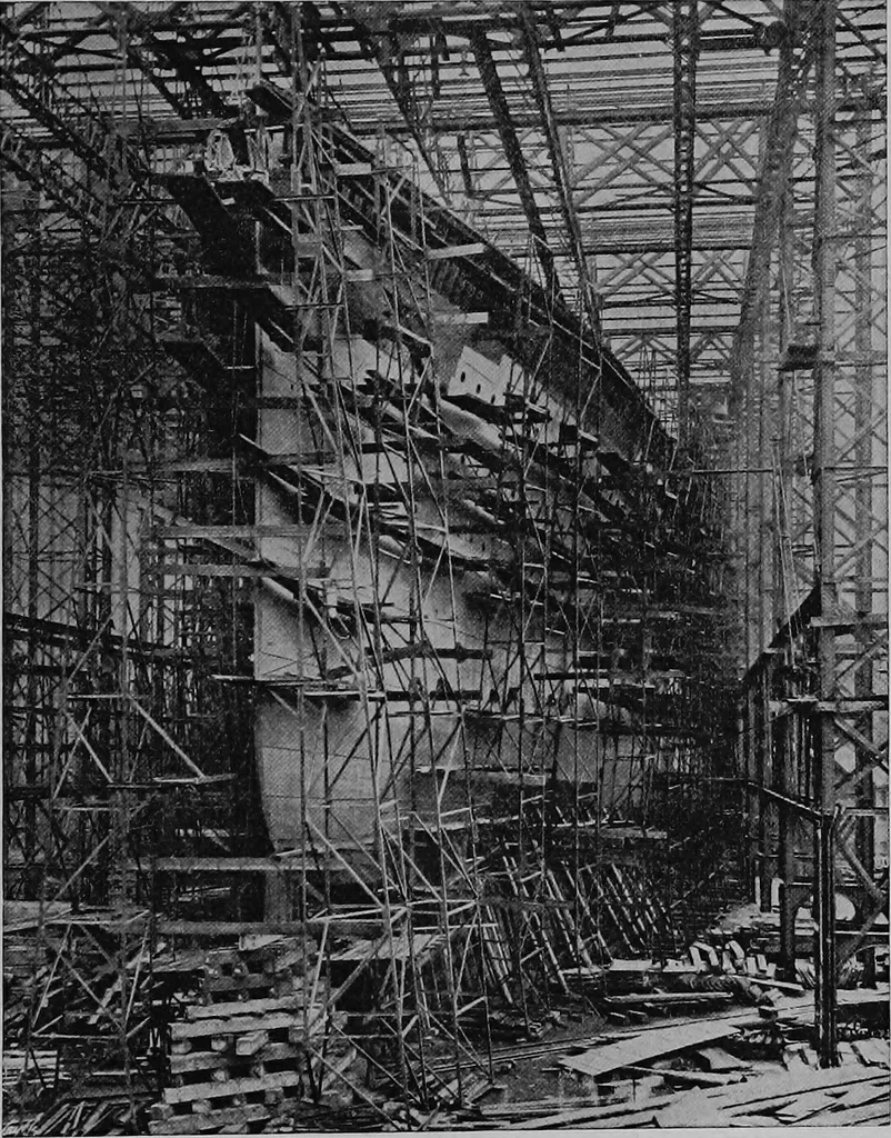 An illustration from Lake ship yard methods of steel ship construction, 1907, leaf 174