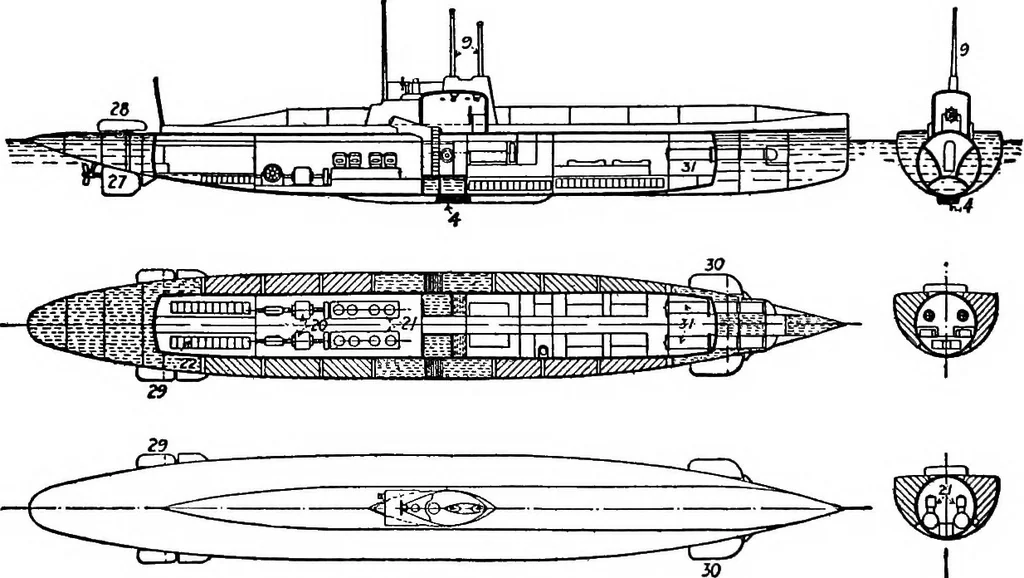 An illustration from The submarine in war and peace; its developments and its possibilities, 1918, leaf 249