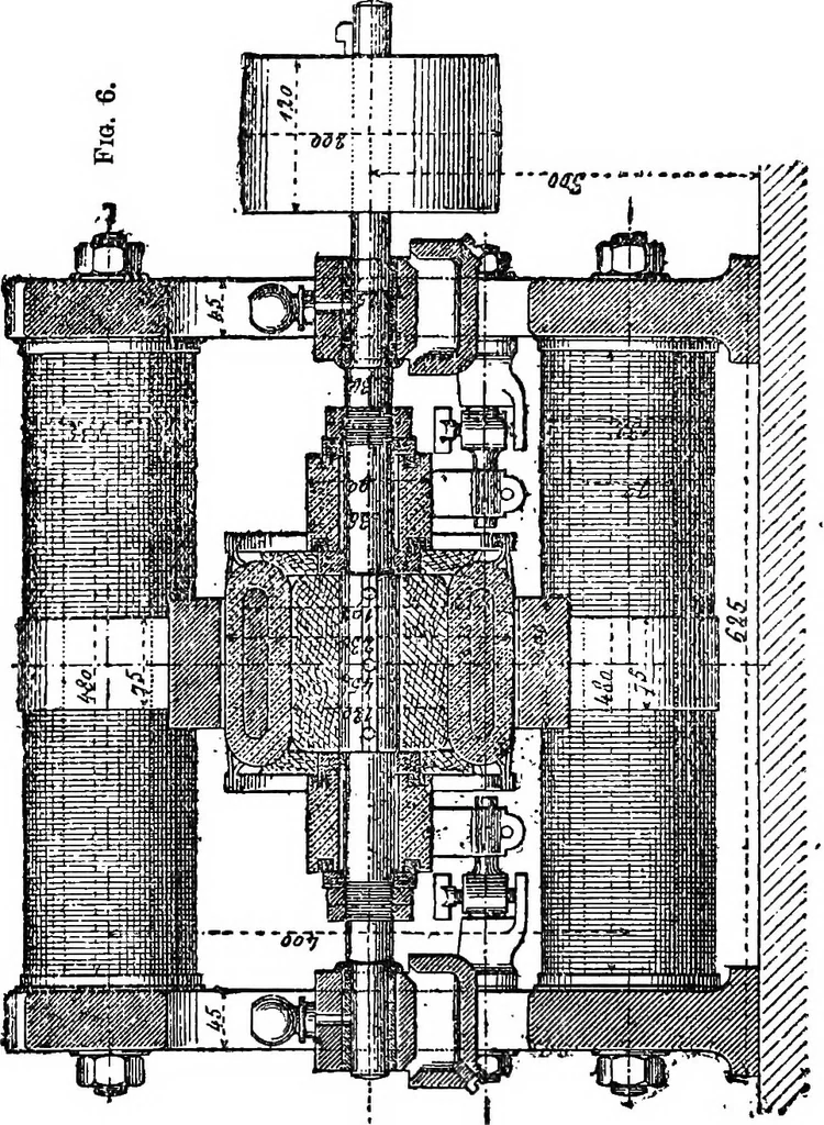 An illustration from Electric transmission of power : its present position and advantages, 1879, leaf 19