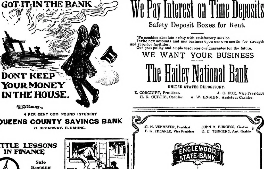 An illustration from Pushing your business : a textbook of advertising; giving practical advice on advertising for banks, trust companies, safe deposit companies, investment brokers, real estate dealers, insurance agents and all interested in promoting their business by judicious advertising, 1911, leaf 120
