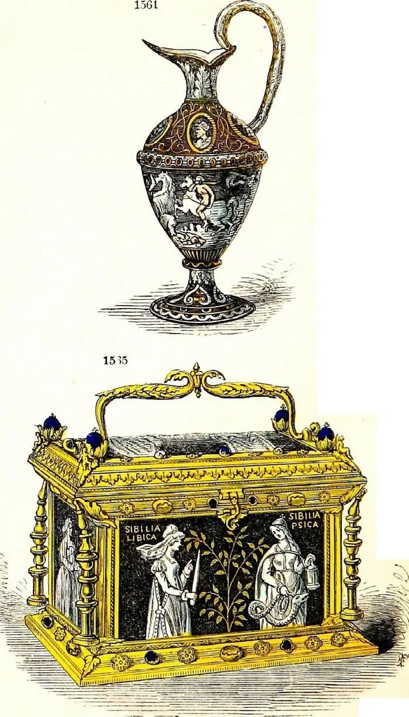 An illustration from A guide to the knowledge of pottery, porcelain, and other objects of vertu : comprising an illustrated catalogue of the Bernal collection of works of art, with the prices at which they were sold by auction, and the names of the present possessors. To which are added an introductory essay on pottery and porcelain, and an engraved list of marks and monograms, 1862, leaf 222