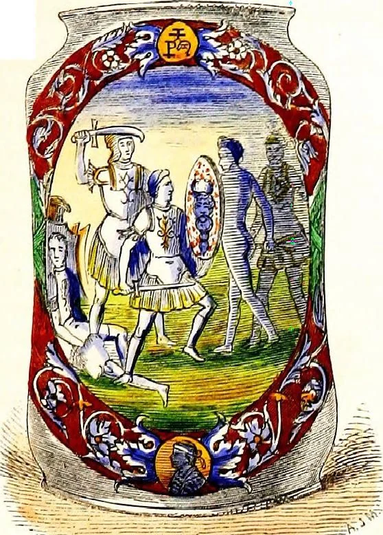 An illustration from A guide to the knowledge of pottery, porcelain, and other objects of vertu : comprising an illustrated catalogue of the Bernal collection of works of art, with the prices at which they were sold by auction, and the names of the present possessors. To which are added an introductory essay on pottery and porcelain, and an engraved list of marks and monograms, 1862, leaf 257