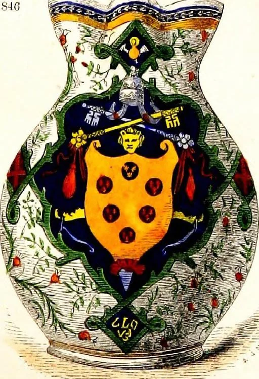 An illustration from A guide to the knowledge of pottery, porcelain, and other objects of vertu : comprising an illustrated catalogue of the Bernal collection of works of art, with the prices at which they were sold by auction, and the names of the present possessors. To which are added an introductory essay on pottery and porcelain, and an engraved list of marks and monograms, 1862, leaf 257