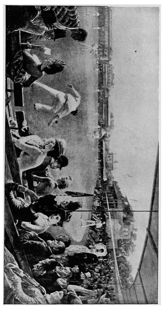 An illustration from The book of athletics and out-of-door sports : containing practical advice and suggestions from college team-captains and other amateurs, on foot-ball, base-ball, tennis, rowing, golf, sprinting, bicycling, swimming, skating, yachting, etc., 1895, leaf 86