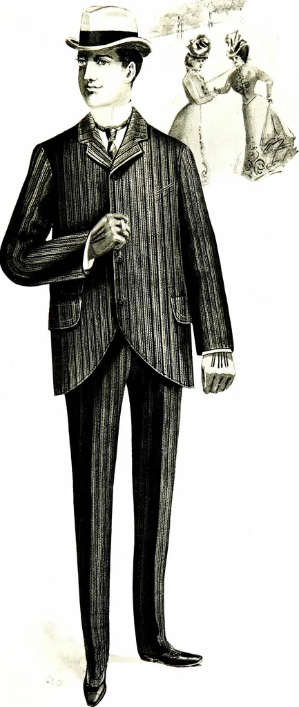 An illustration from The spring book of B. Kuppenheimer & Co. : illustrating a new century of clothing-radically different from the old-and incidentally depicting the more striking chances in men's wear during the past one hundred year, 1900, leaf 11