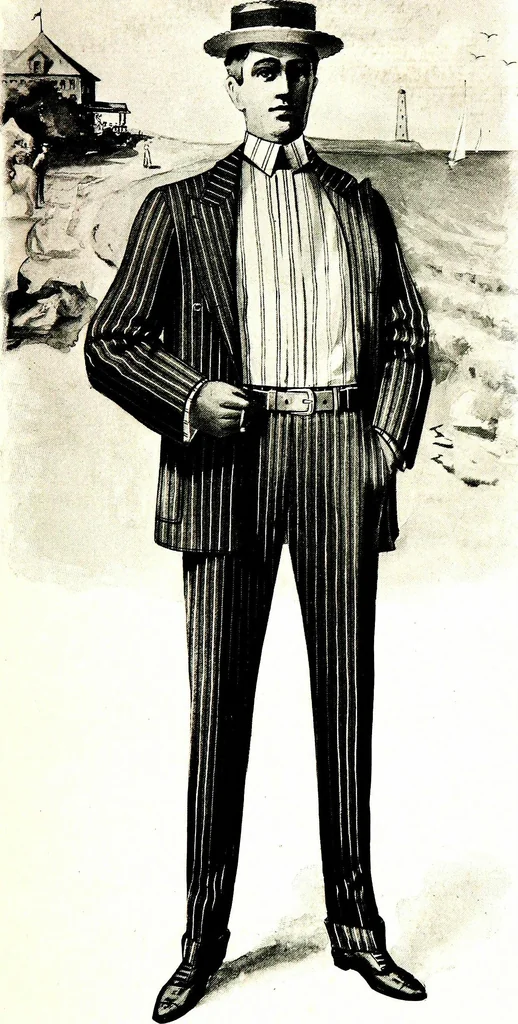 An illustration from The spring book of B. Kuppenheimer & Co. : illustrating a new century of clothing-radically different from the old-and incidentally depicting the more striking chances in men's wear during the past one hundred year, 1900, leaf 18