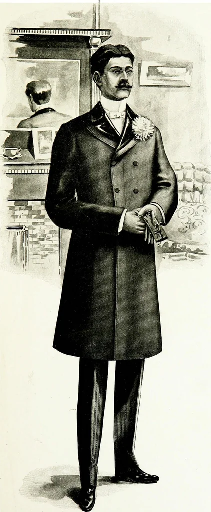 An illustration from The spring book of B. Kuppenheimer & Co. : illustrating a new century of clothing-radically different from the old-and incidentally depicting the more striking chances in men's wear during the past one hundred year, 1900, leaf 45