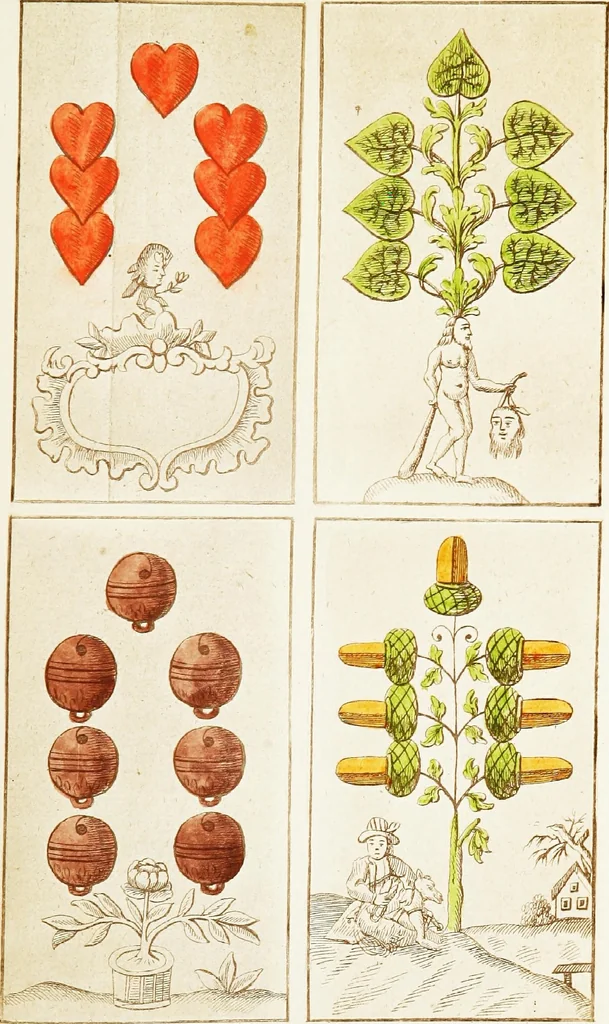 An illustration from A descriptive catalogue of playing and other cards in the British museum, accompanied by a concise general history of the subject and remarks on cards of divination and of a politico-historical character, 1876, leaf 494