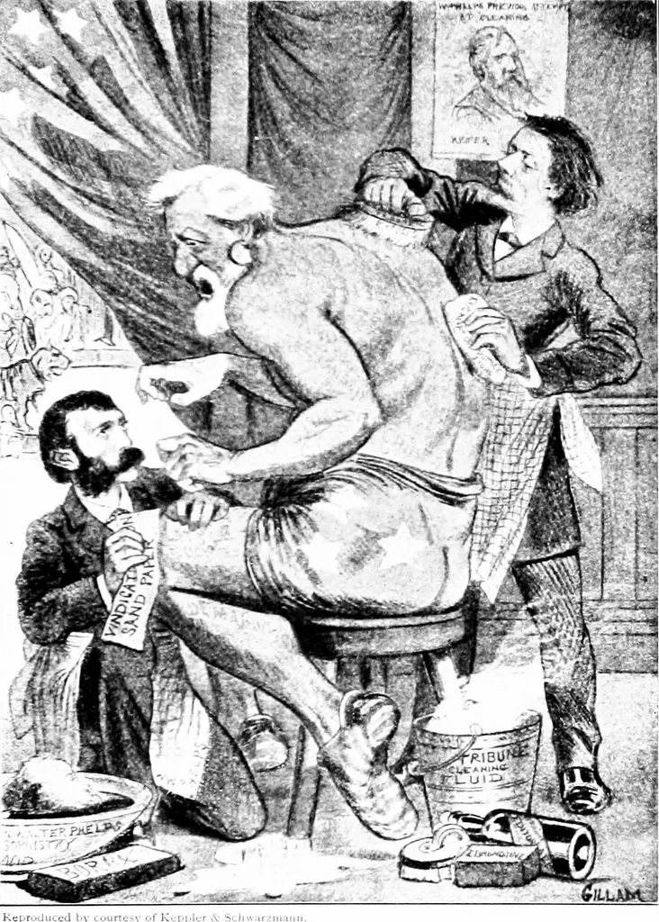 An illustration from Presidential nominations and elections; a history of American conventions, national campaigns, inaugurations and campaign caricature, with numerous illustrations, 1916, leaf 104