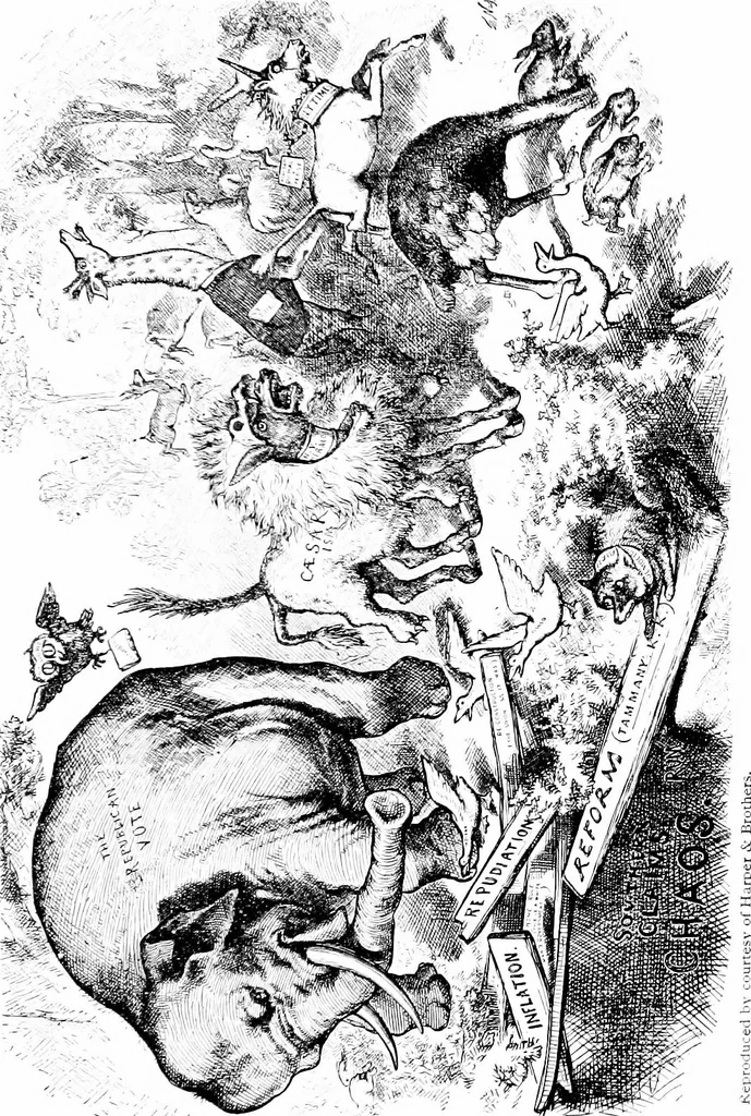 An illustration from Presidential nominations and elections; a history of American conventions, national campaigns, inaugurations and campaign caricature, with numerous illustrations, 1916, leaf 276
