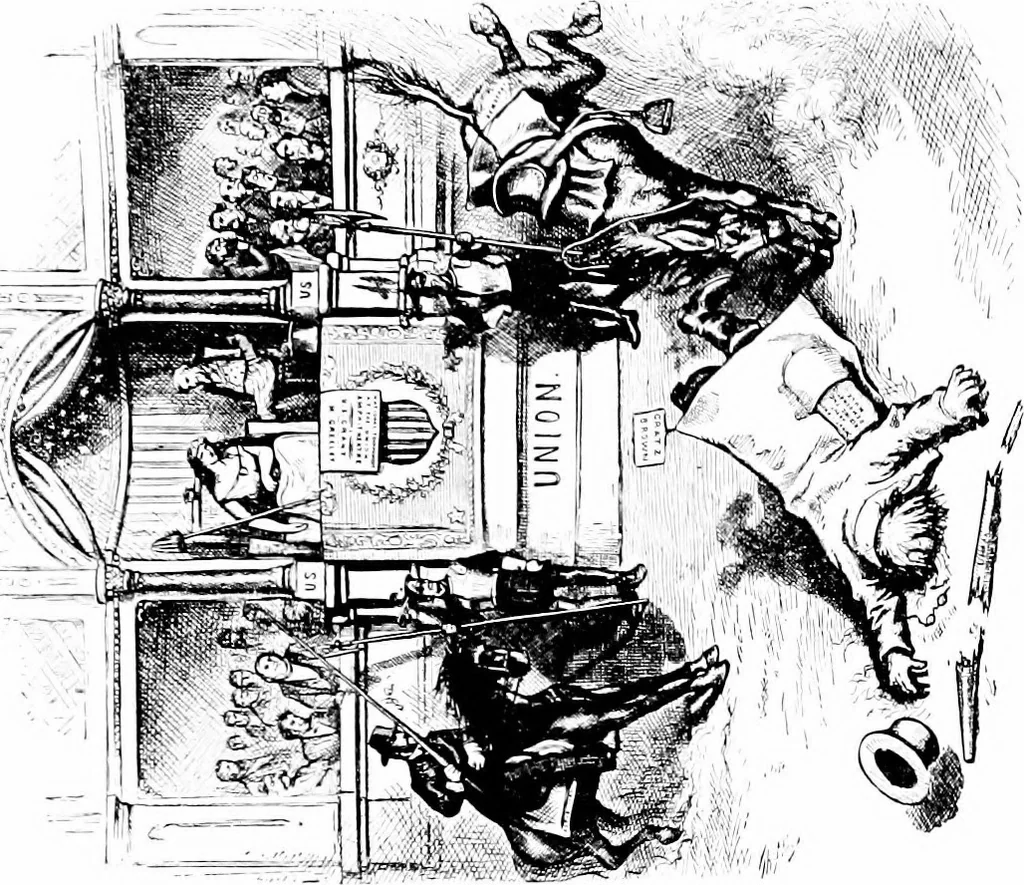 An illustration from Presidential nominations and elections; a history of American conventions, national campaigns, inaugurations and campaign caricature, with numerous illustrations, 1916, leaf 288