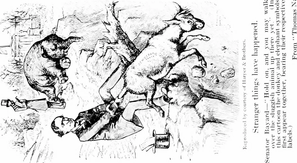 An illustration from Presidential nominations and elections; a history of American conventions, national campaigns, inaugurations and campaign caricature, with numerous illustrations, 1916, leaf 288