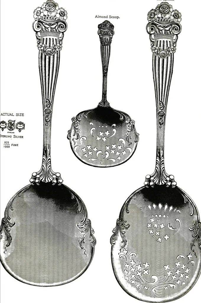An illustration from Georgian: a pattern of spoons, forks and all other pieces of table flat ware is fully shown in this book, in which is also given an account of the chief events of the war of the revolution and the acts of oppression which preceded and provoked it..., 1906, leaf 73