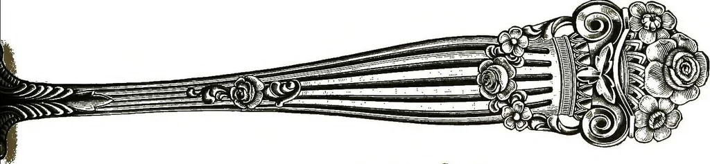 An illustration from Georgian: a pattern of spoons, forks and all other pieces of table flat ware is fully shown in this book, in which is also given an account of the chief events of the war of the revolution and the acts of oppression which preceded and provoked it..., 1906, leaf 83