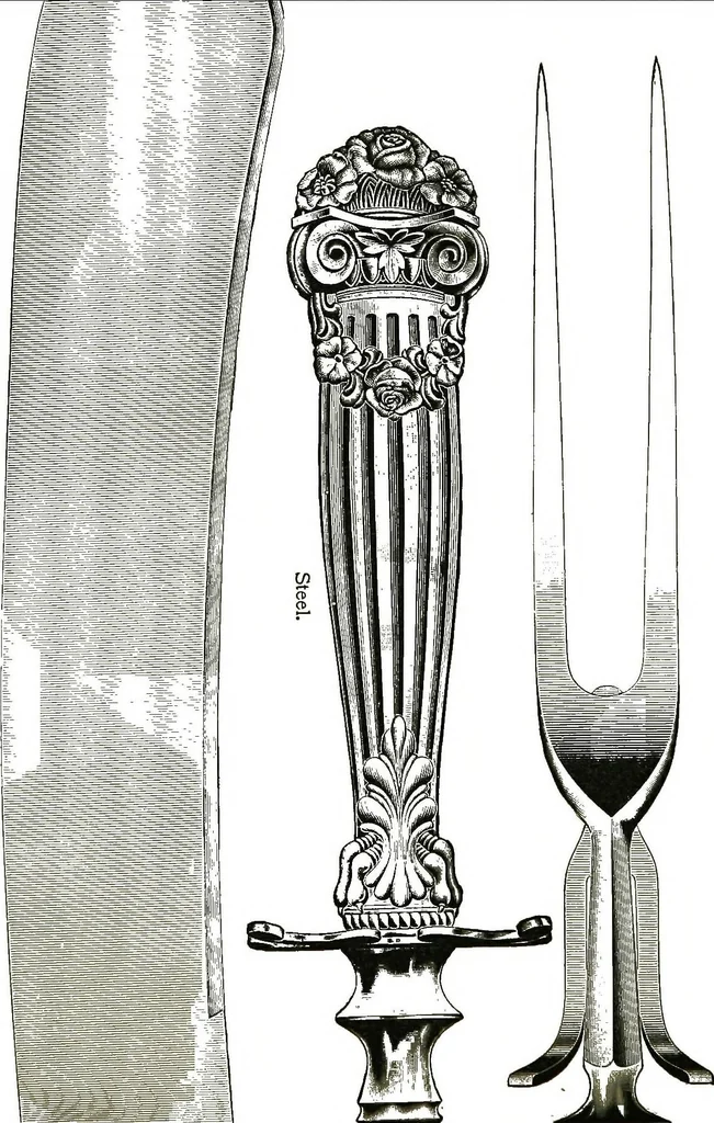 An illustration from Georgian: a pattern of spoons, forks and all other pieces of table flat ware is fully shown in this book, in which is also given an account of the chief events of the war of the revolution and the acts of oppression which preceded and provoked it..., 1906, leaf 90