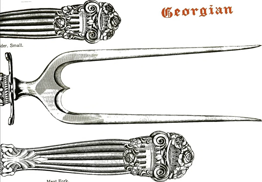 An illustration from Georgian: a pattern of spoons, forks and all other pieces of table flat ware is fully shown in this book, in which is also given an account of the chief events of the war of the revolution and the acts of oppression which preceded and provoked it..., 1906, leaf 91