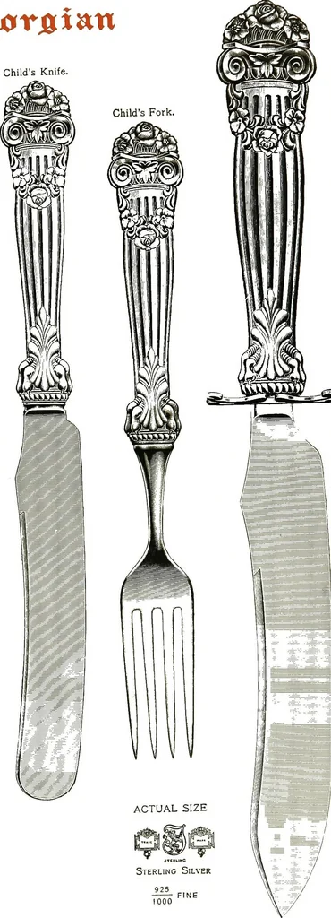 An illustration from Georgian: a pattern of spoons, forks and all other pieces of table flat ware is fully shown in this book, in which is also given an account of the chief events of the war of the revolution and the acts of oppression which preceded and provoked it..., 1906, leaf 93