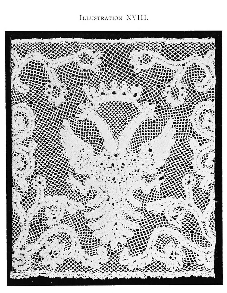 An illustration from Point and pillow lace : a short account of various kinds, ancient and modern, and how to recognise them, 1899, leaf 106