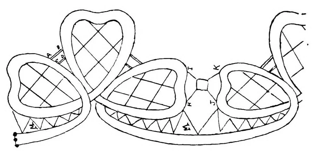 An illustration from The art of bobbin lace : a practical text book of workmanship in antique and modern lace including Geneoese, point de flandre bruges guipure, duchesse, Honiton, "raised" Honiton, applique, and Bruxelles : also how to clean and repair valuable lace, etc., 1911, leaf 47
