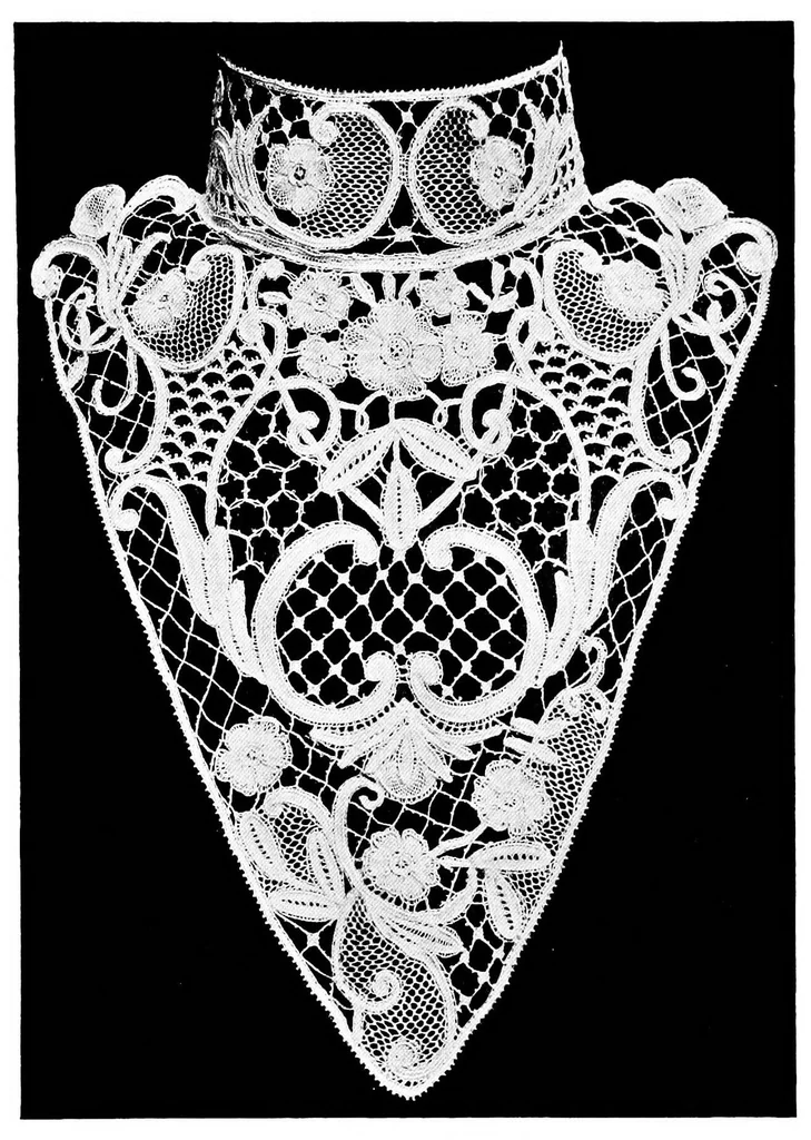 An illustration from The art of bobbin lace : a practical text book of workmanship in antique and modern lace including Geneoese, point de flandre bruges guipure, duchesse, Honiton, "raised" Honiton, applique, and Bruxelles : also how to clean and repair valuable lace, etc., 1911, leaf 70