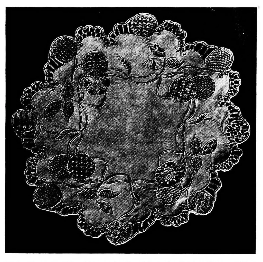 An illustration from Supplement to The art of bobbin lace : a practical text book of workmanship in antique and modern bobbin lace : including Venetian, Milanese, Genoese, guipure, Flemish, Honiton, duchesse, and Brussels : also several rare stitches and fillings for various lace, 1911, leaf 100