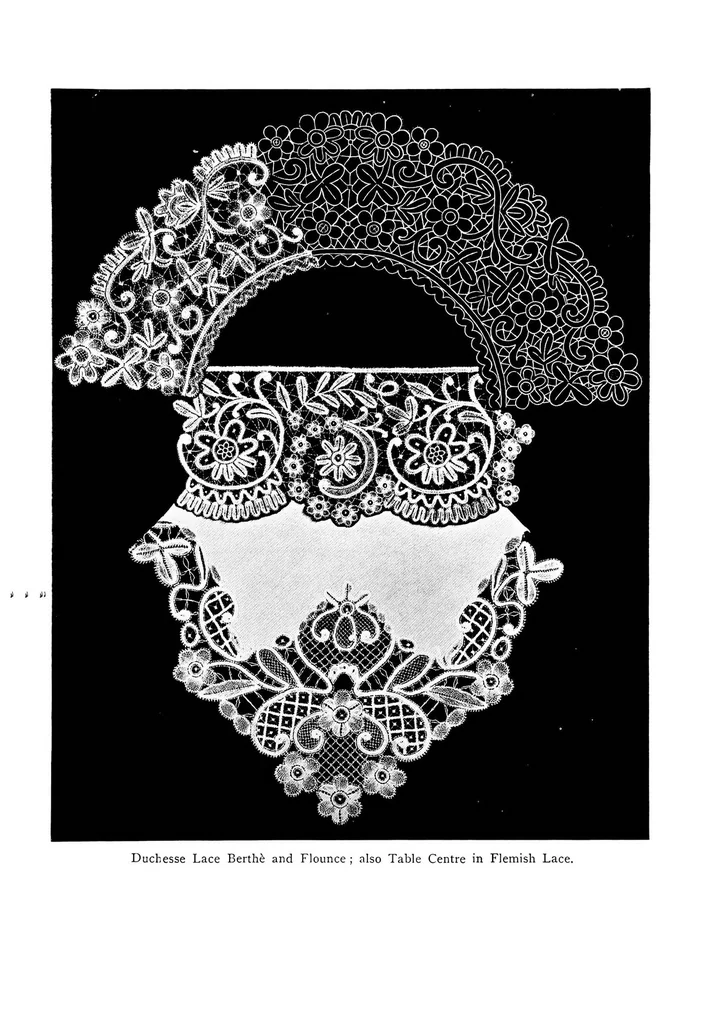 An illustration from Supplement to The art of bobbin lace : a practical text book of workmanship in antique and modern bobbin lace : including Venetian, Milanese, Genoese, guipure, Flemish, Honiton, duchesse, and Brussels : also several rare stitches and fillings for various lace, 1911, leaf 56