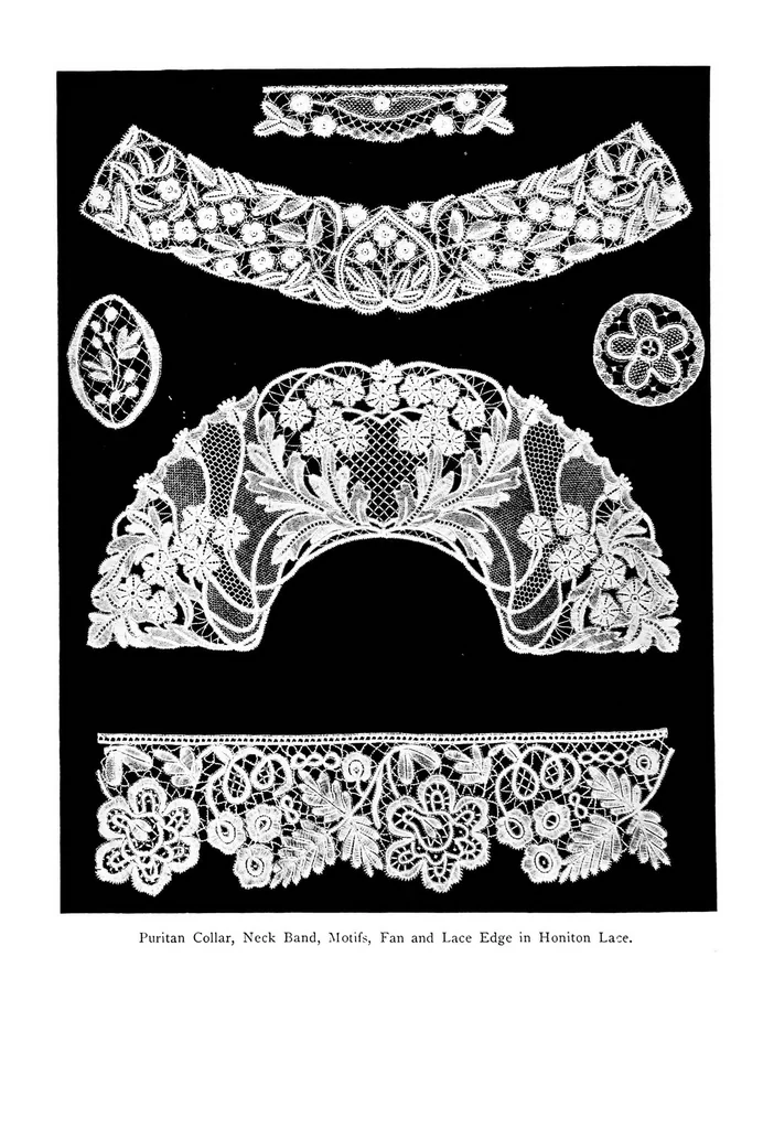 An illustration from Supplement to The art of bobbin lace : a practical text book of workmanship in antique and modern bobbin lace : including Venetian, Milanese, Genoese, guipure, Flemish, Honiton, duchesse, and Brussels : also several rare stitches and fillings for various lace, 1911, leaf 63