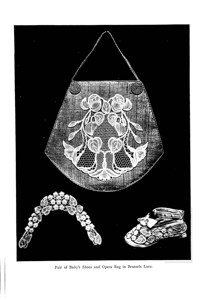 An illustration from Supplement to The art of bobbin lace : a practical text book of workmanship in antique and modern bobbin lace : including Venetian, Milanese, Genoese, guipure, Flemish, Honiton, duchesse, and Brussels : also several rare stitches and fillings for various lace, 1911, leaf 76