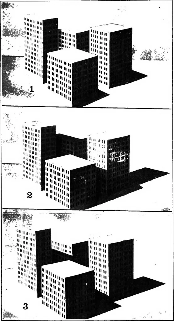An illustration from Planning for daylight and sunlight in buildings, 1914, leaf 23
