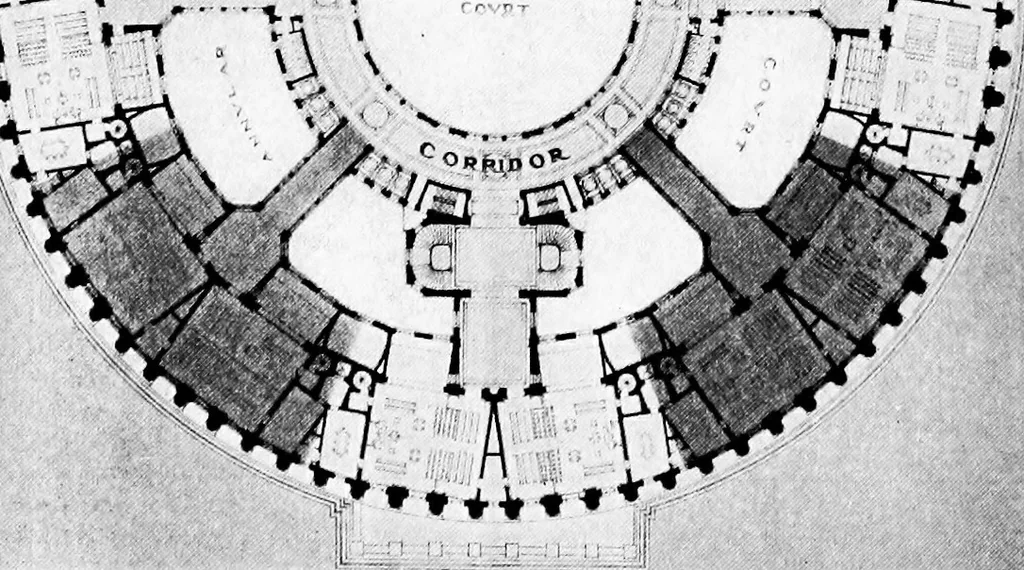 An illustration from Planning for daylight and sunlight in buildings, 1914, leaf 7