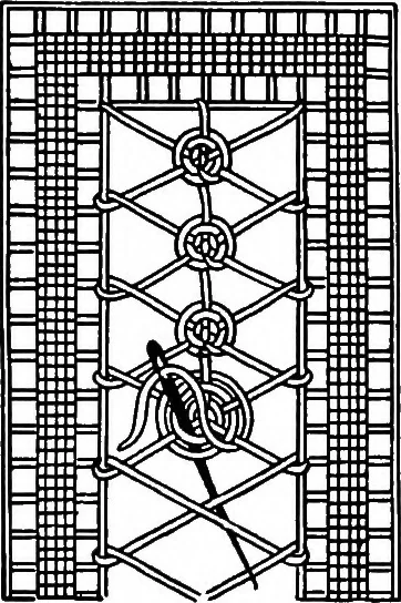 An illustration from The Priscilla Battenberg and point lace book; a collection of lace stitches with working directions for braid laces, 1912, leaf 17