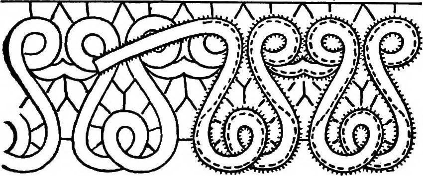 An illustration from The Priscilla Battenberg and point lace book; a collection of lace stitches with working directions for braid laces, 1912, leaf 5