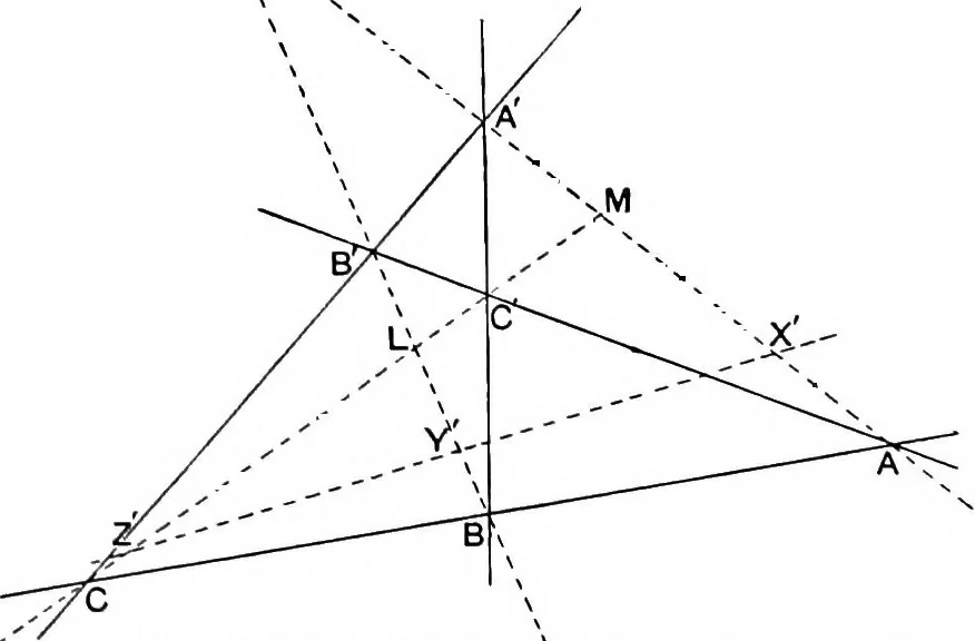 An illustration from An elementary treatise on modern pure geometry, 1893, leaf 112